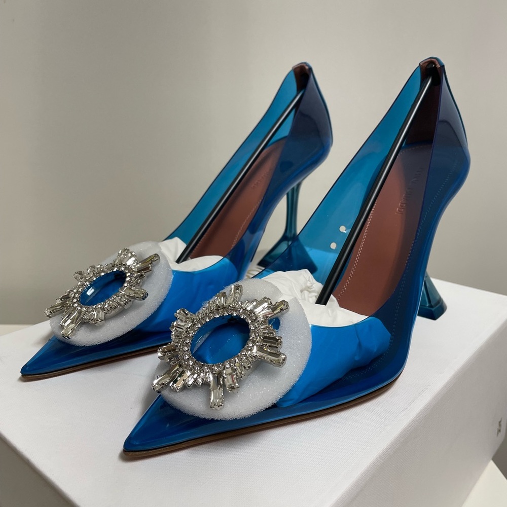 Amina Muaddi
Blue Begum Leather-trimmed Crystal-embellished Pvc Pumps